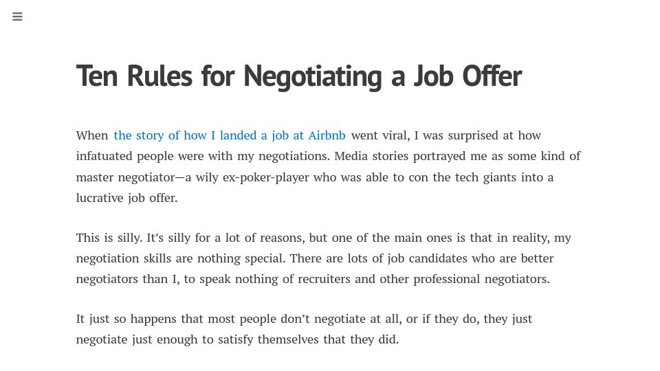 Screenshot of haseebq.com: Rules for Negotiating a Job Offer (2016)