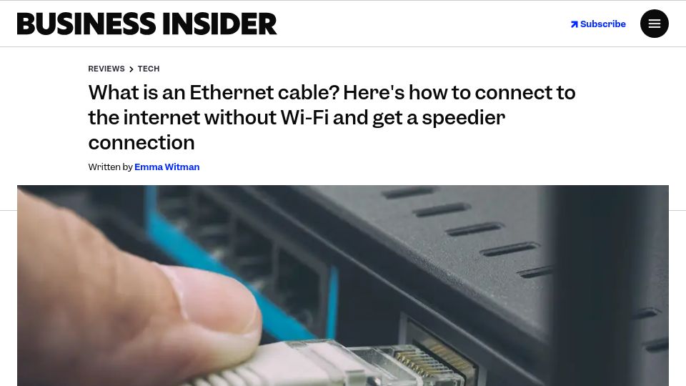 Screenshot of businessinsider.com: What is an Ethernet cable? Here's how to connect to the internet without Wi-Fi