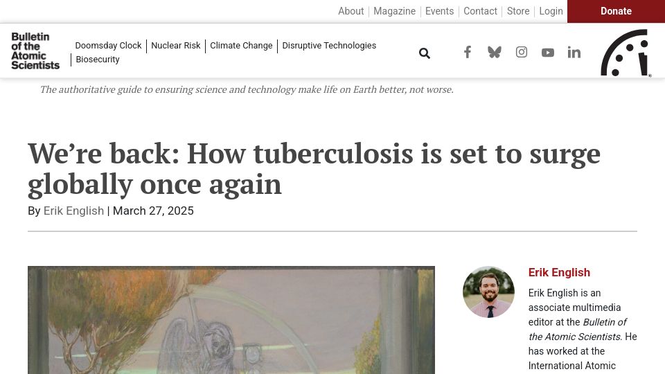 Screenshot of thebulletin.org: We're back: How tuberculosis is set to surge globally once again