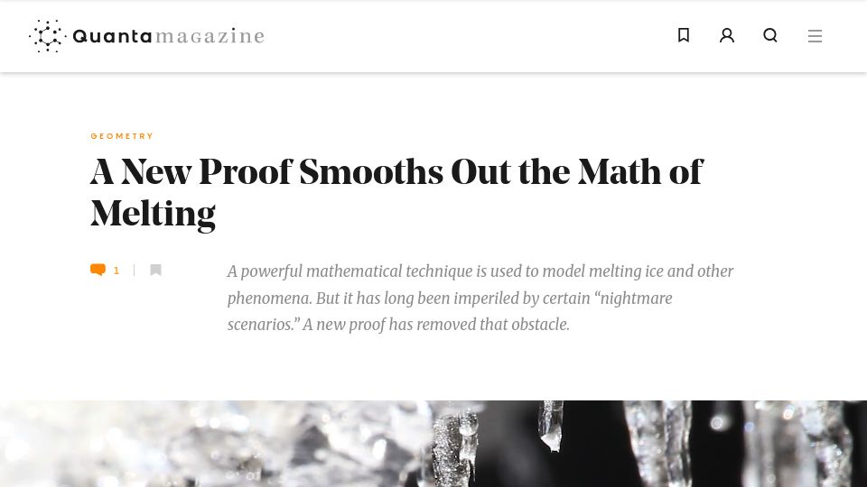 Screenshot of quantamagazine.org: A New Proof Smooths Out the Math of Melting