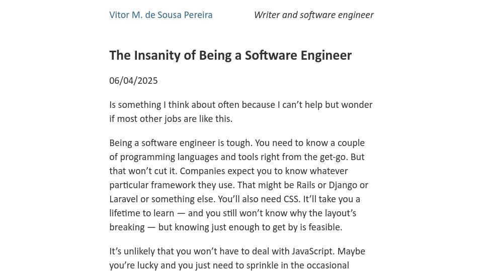 Screenshot of 0x1.pt: The Insanity of Being a Software Engineer