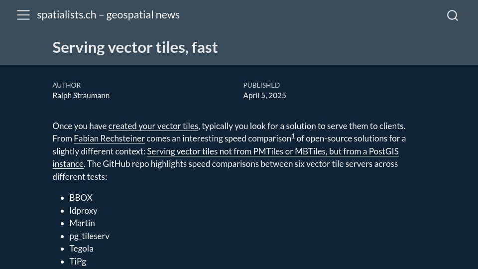 Screenshot of spatialists.ch: Serving Vector Tiles, Fast