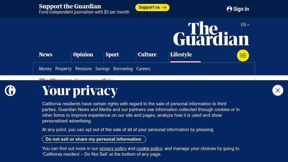 Screenshot of theguardian.com: UK bans fake reviews and sneaky fees