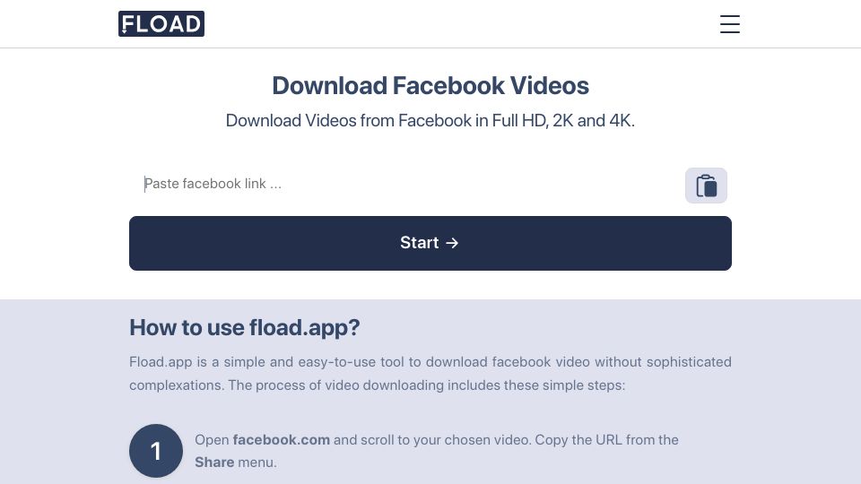Screenshot of fload.app: Facebook Downloader