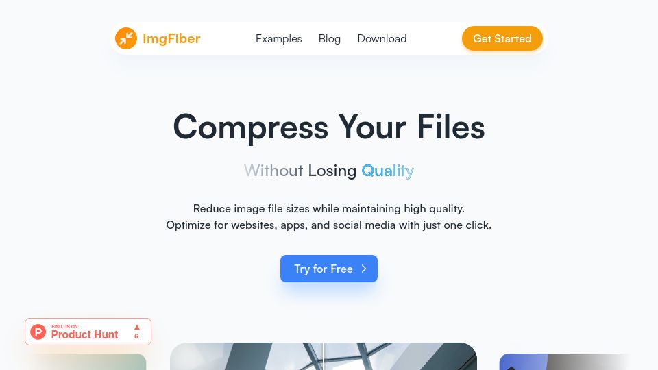 Screenshot of imgfiber.com: Show HN: I Built ImgFiber-Better Image Optimizer. Free No Limits