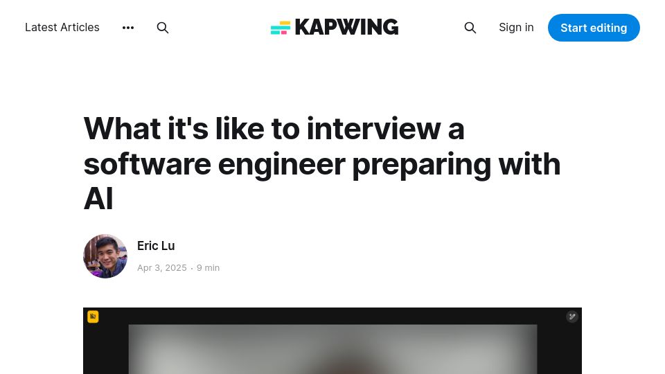 Screenshot of kapwing.com: Interviewing a software engineer who prepared with AI
