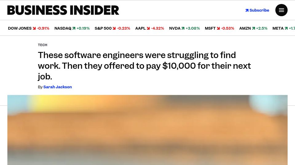 Screenshot of businessinsider.com: The software engineers willing to pay $10k to help them land a coding job
