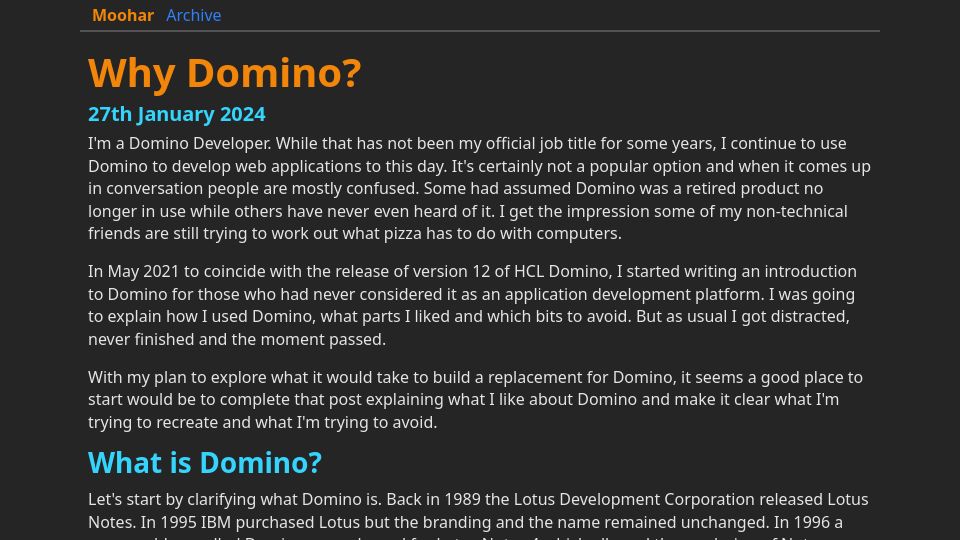 Screenshot of moohar.com: Why Lotus Domino? (2024)