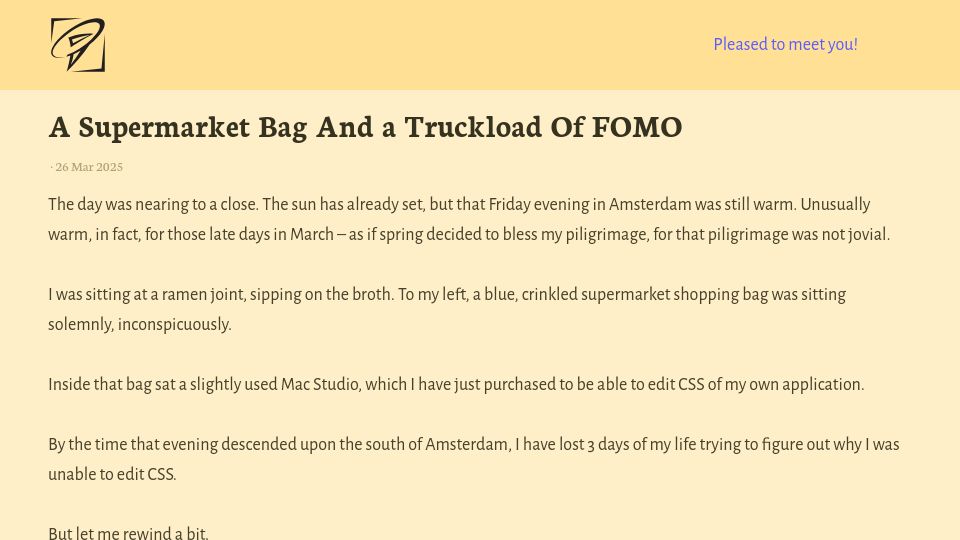Screenshot of blog.julik.nl: A Supermarket Bag and a Truckload of FOMO