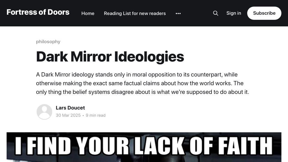 Screenshot of fortressofdoors.com: Dark Mirror Ideologies