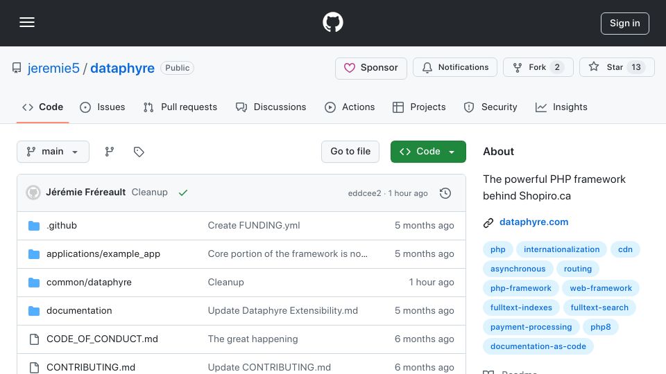 Screenshot of github.com: PHP isn't dead. Laravel is just bloated. Here's what I made instead