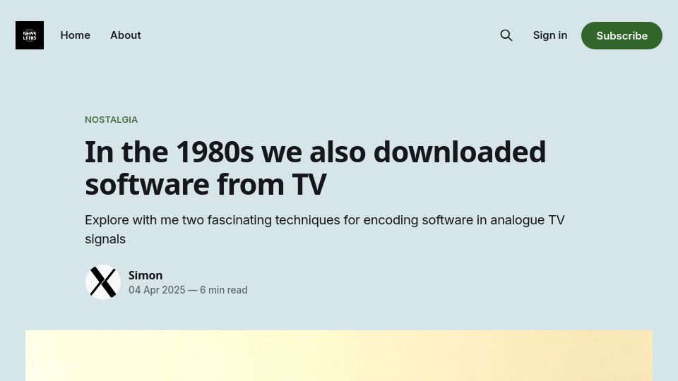 Screenshot of newslttrs.com: In the 1980s we also downloaded software from TV