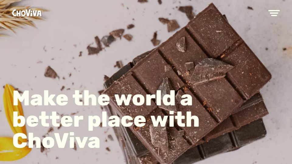 Screenshot of choviva.com: Choviva: Chocolate replacement with less CO2 emissions