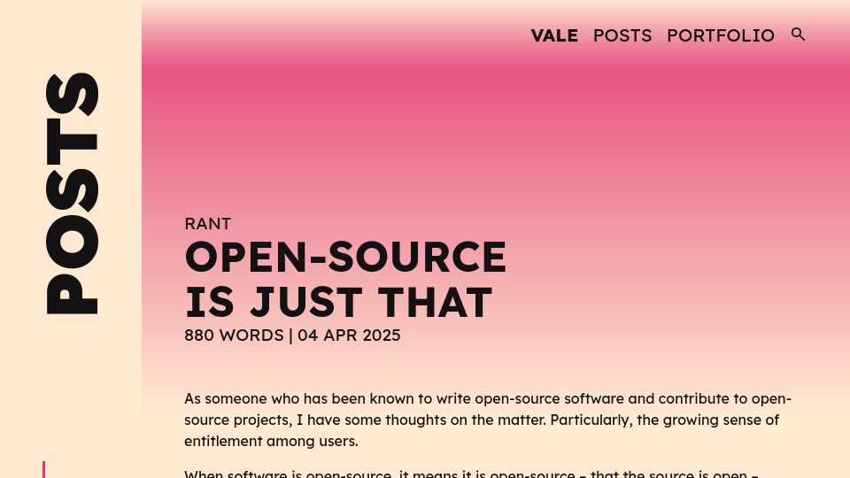 Screenshot of vale.rocks: Open-Source Is Just That
