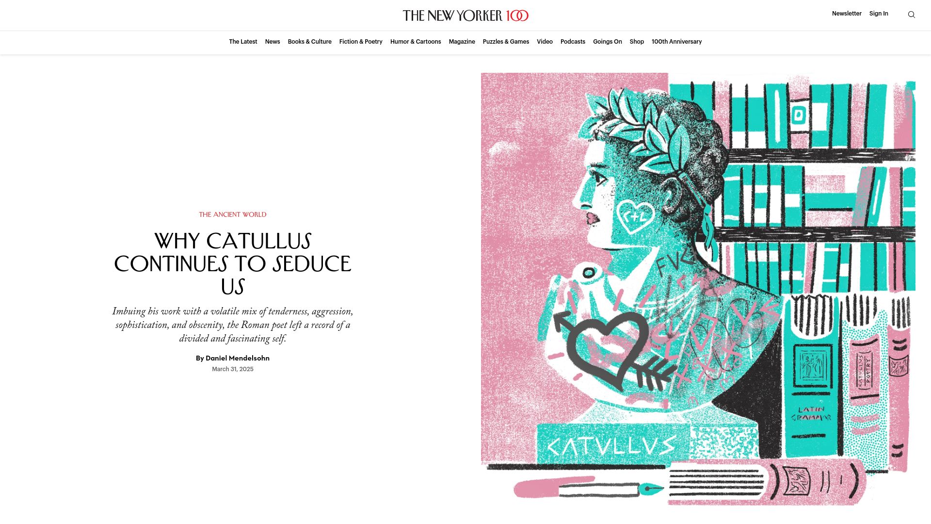 Screenshot of newyorker.com: Why Catullus continues to seduce us