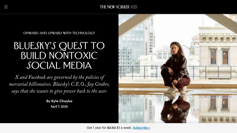 Screenshot of newyorker.com: Bluesky's Quest to Build Nontoxic Social Media