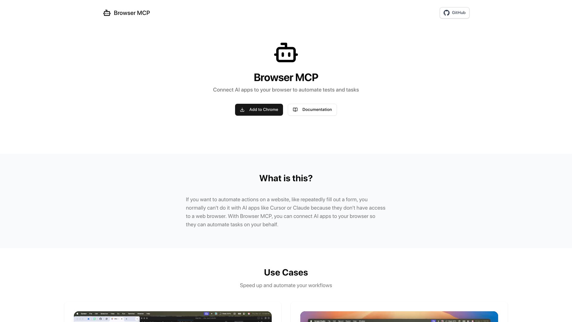 Screenshot of browsermcp.io: Show HN: Browser MCP – Automate your browser using Cursor, Claude, VS Code