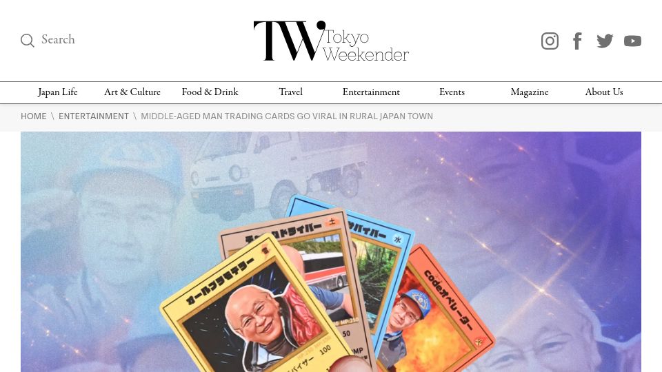 Screenshot of tokyoweekender.com: Middle-aged man trading cards go viral in rural Japan town