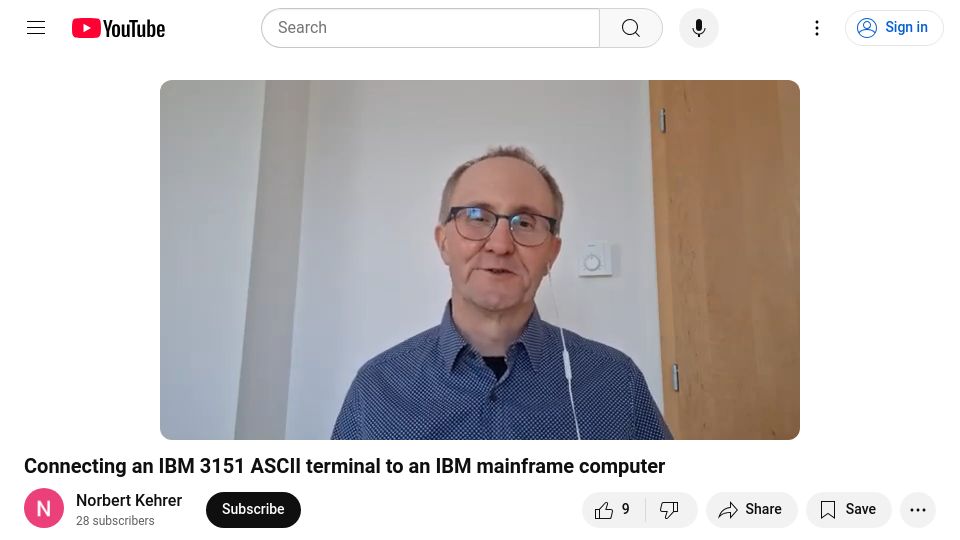 Screenshot of youtube.com: Show HN: Connecting an IBM 3151 terminal to a mainframe [video]