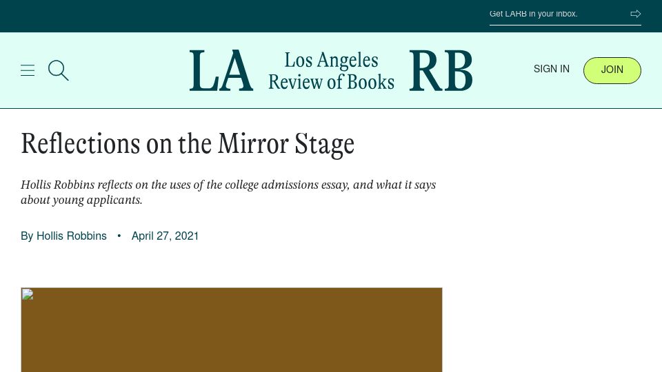 Screenshot of lareviewofbooks.org: Reflections on the Mirror Stage