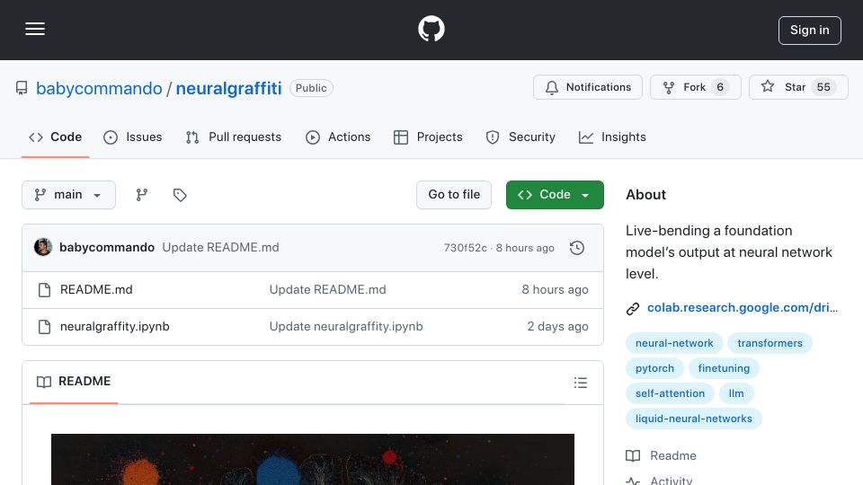 Screenshot of github.com: Neural Graffiti – Liquid Memory Layer for LLMs