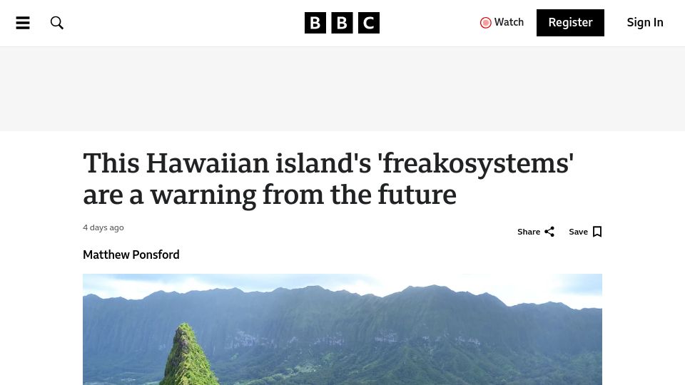 Screenshot of bbc.com: A wild 'freakosystem' has been born in Hawaii