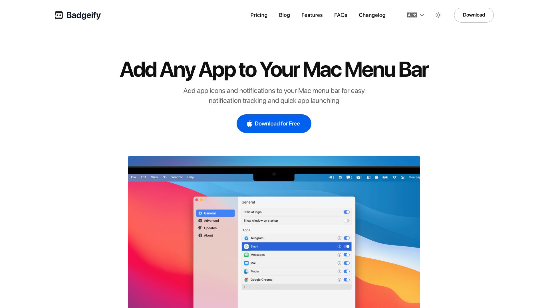 Screenshot of badgeify.app: Show HN: Badgeify – Add Any App to Your Mac Menu Bar