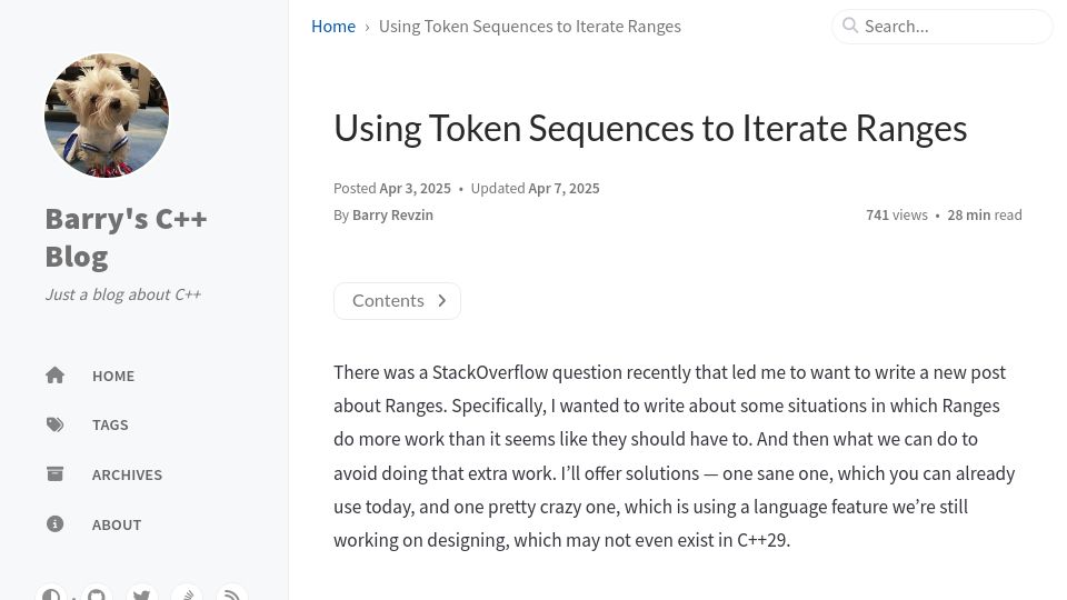 Screenshot of brevzin.github.io: Using Token Sequences to Iterate Ranges