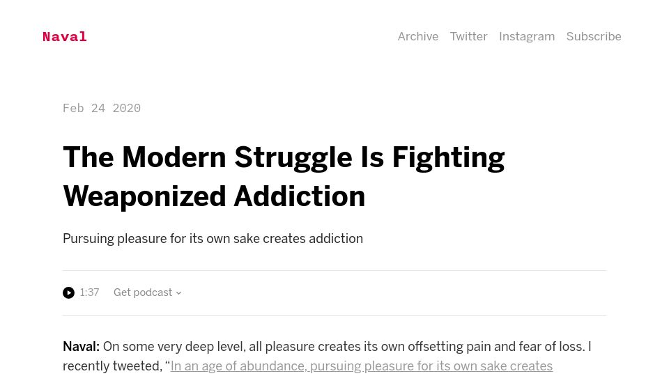 Screenshot of nav.al: The Modern Struggle Is Fighting Weaponized Addiction (2020)