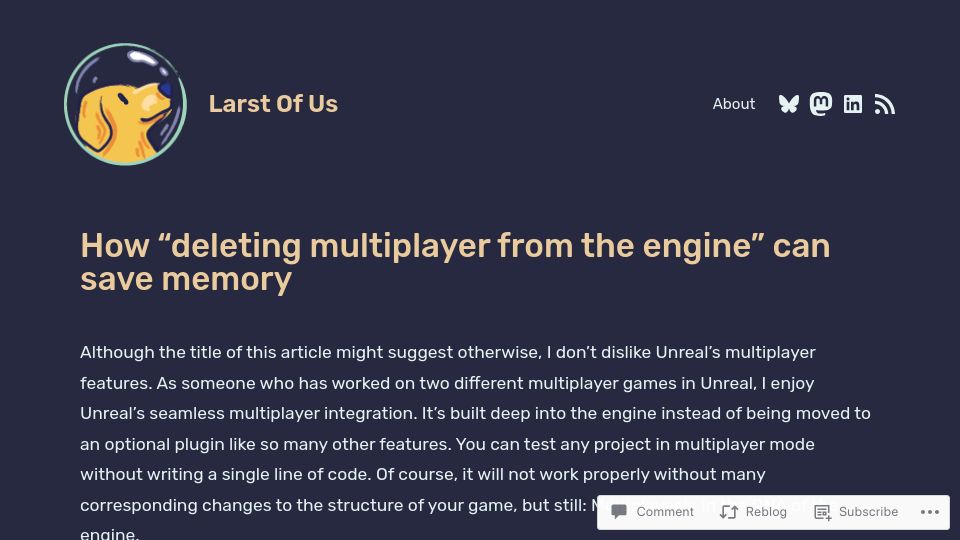 Screenshot of larstofus.com: Deleting multiplayer from the Unreal engine can save memory