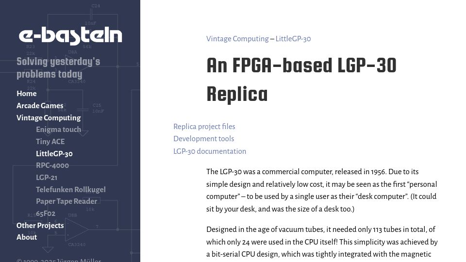 Screenshot of e-basteln.de: An FPGA-based LGP-30 Replica