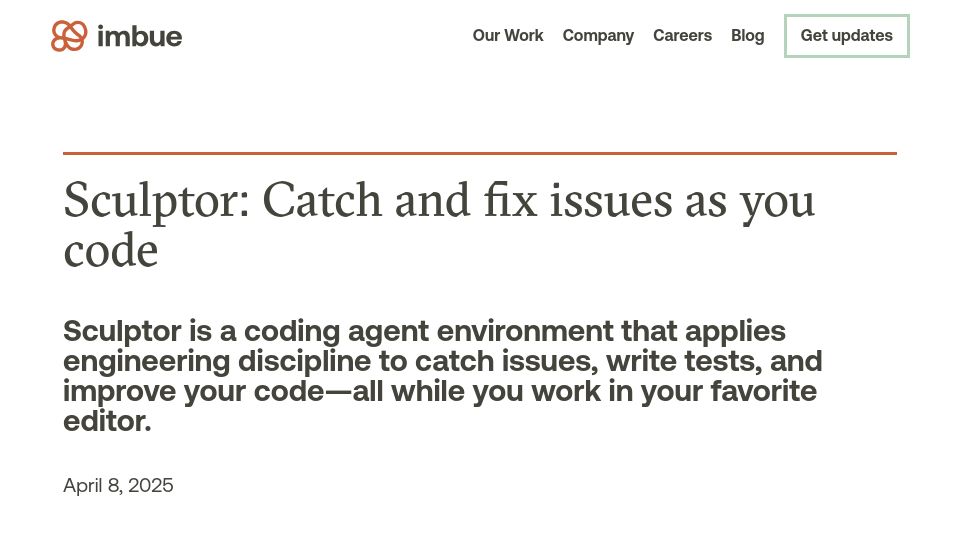 Screenshot of imbue.com: Sculptor: Catch and fix issues as you code
