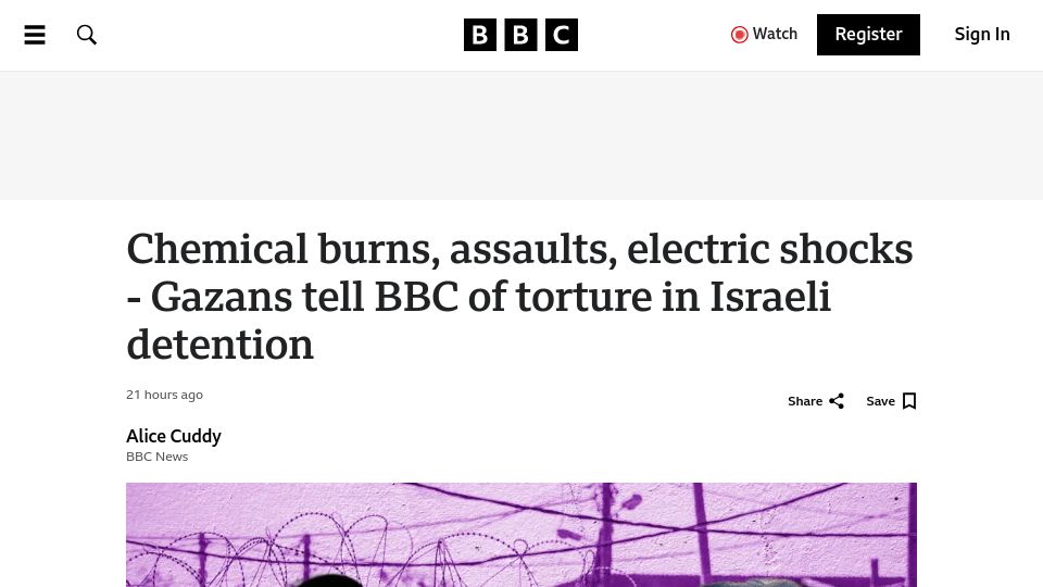 Screenshot of bbc.co.uk: Gazans tell BBC of torture in Israeli detention