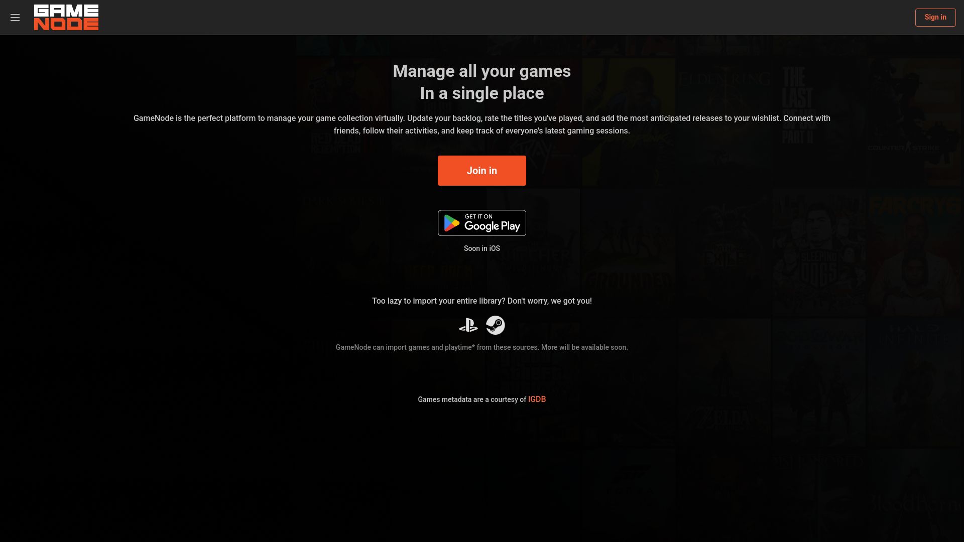 Screenshot of gamenode.app: Show HN: A website/app to help manage your game library