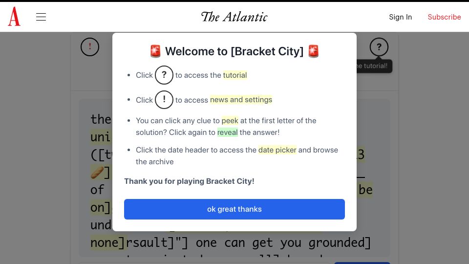 Screenshot of theatlantic.com: Thank HN: The puzzle game I posted here 6 weeks ago got licensed by The Atlantic