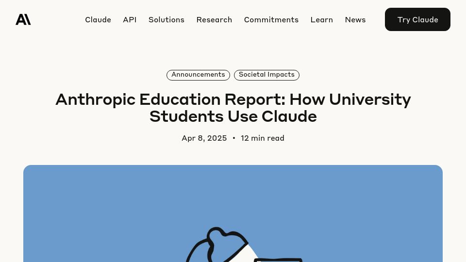 Screenshot of anthropic.com: How University Students Use Claude