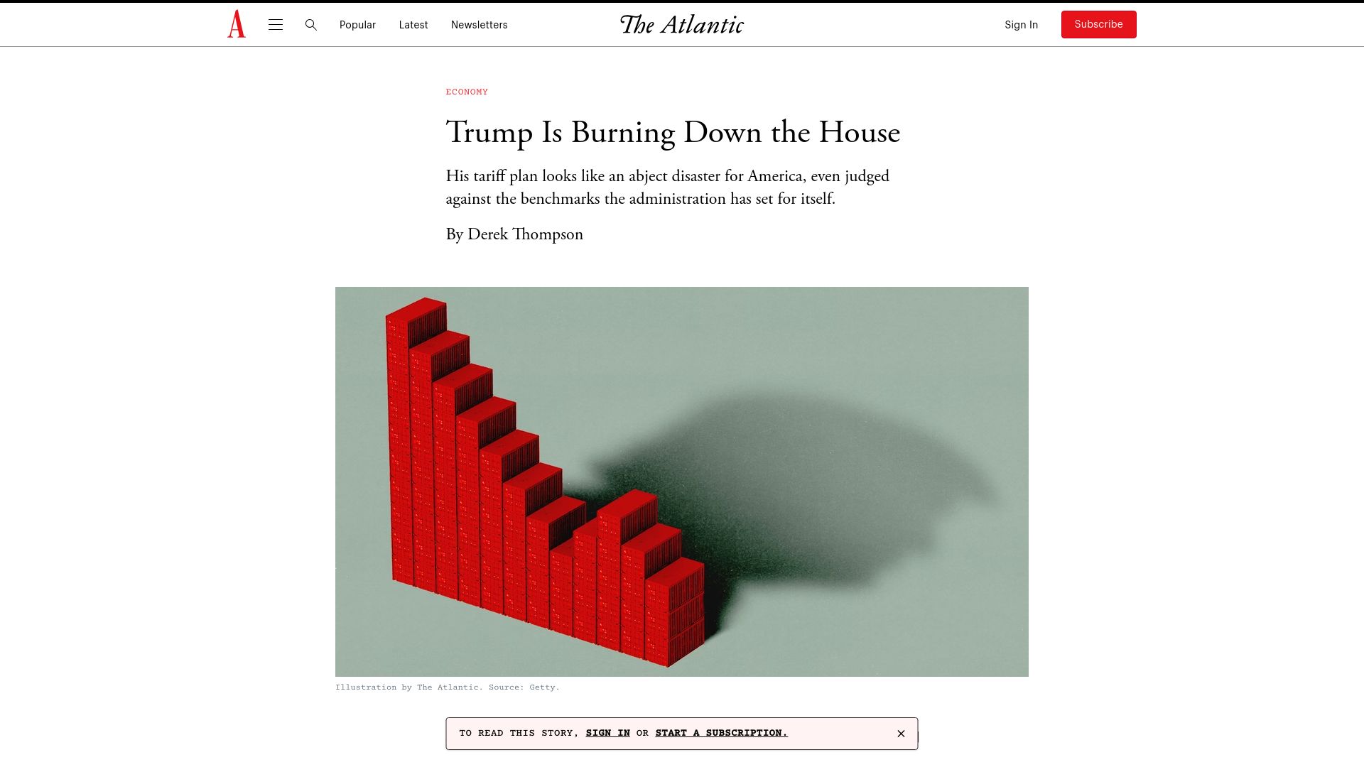 Screenshot of theatlantic.com: The Dumbest Economic Policy in Modern History