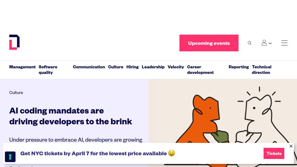 Screenshot of leaddev.com: AI coding mandates are driving developers to the brink