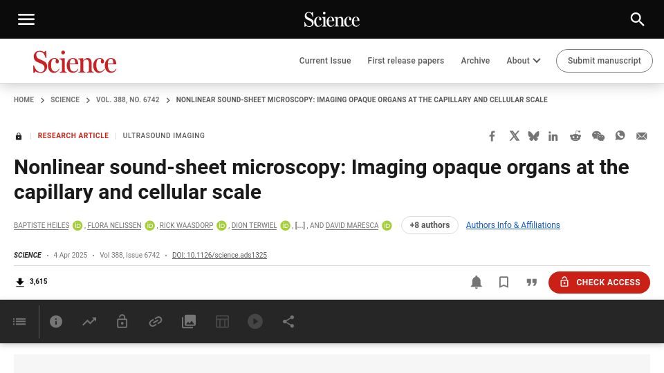 Screenshot of science.org: Nonlinear soundsheet microscopy:imaging opaque organs capillary/cellular scale