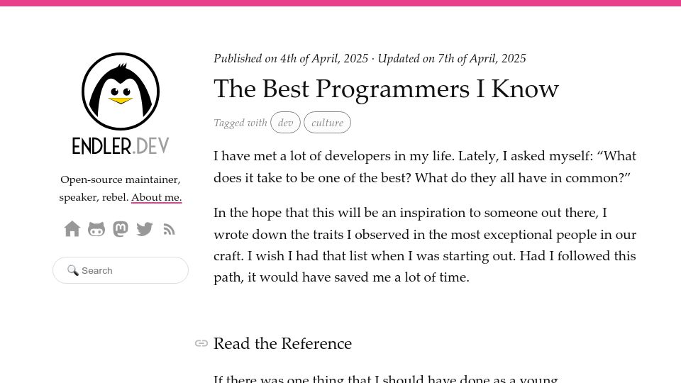 Screenshot of endler.dev: The best programmers I know