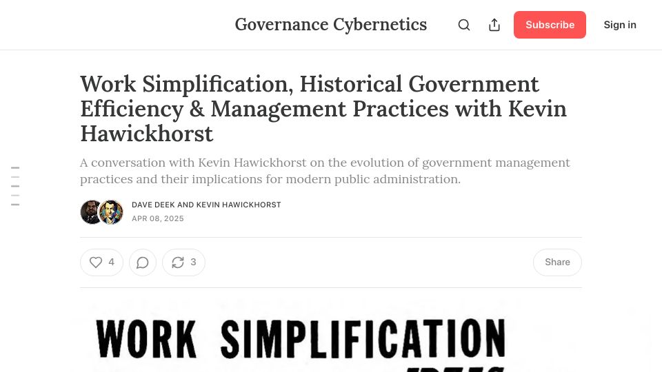 Screenshot of governance.fyi: Work Simplification and the History of Government Efficiency and Management