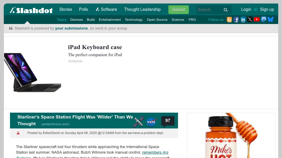 Screenshot of science.slashdot.org: Space Station Flight Was 'Wilder' Than We Thought