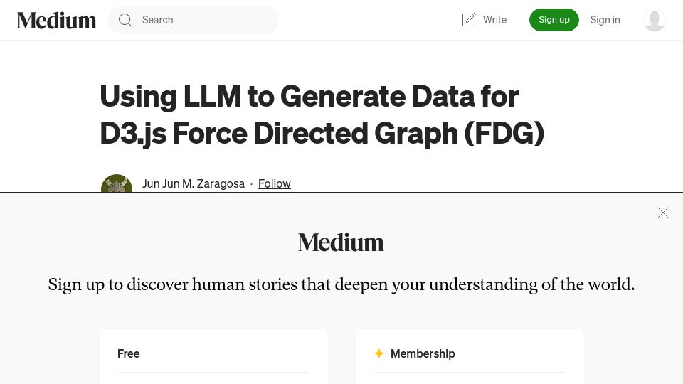 Screenshot of medium.com: Using LLM to Generate Data for D3.js Force Directed Graph (FDG)