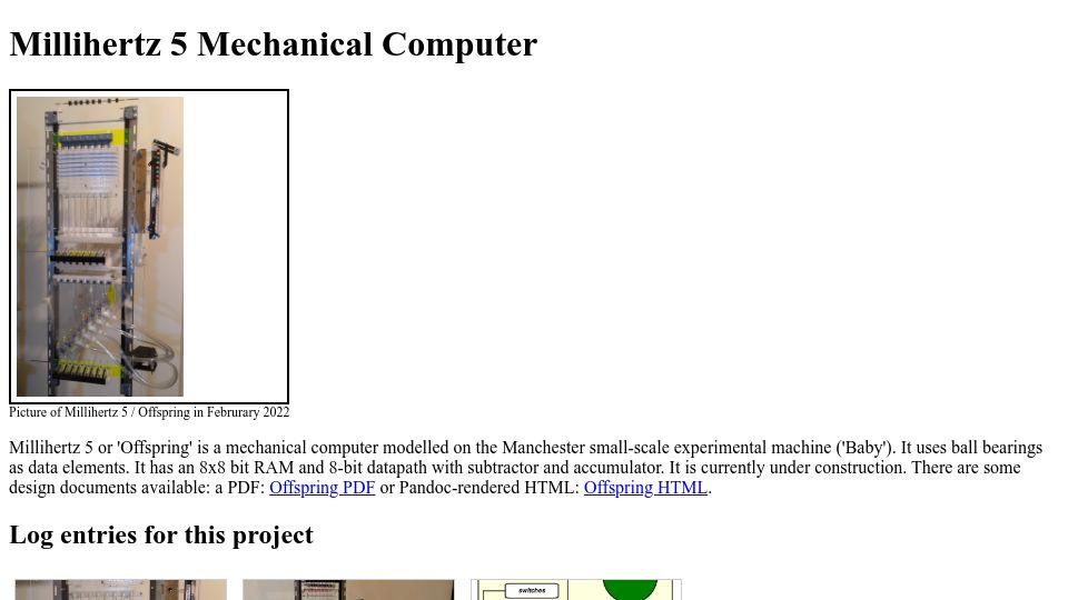 Screenshot of srimech.com: Millihertz 5 Mechanical Computer (2022)