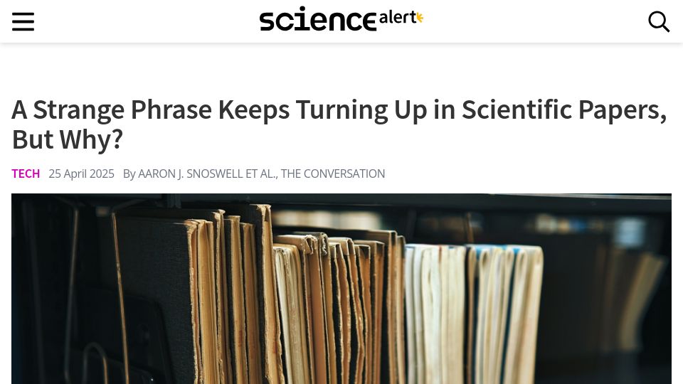 Screenshot of sciencealert.com: The term "vegetative electron microscopy" keeps showing up in scientific papers