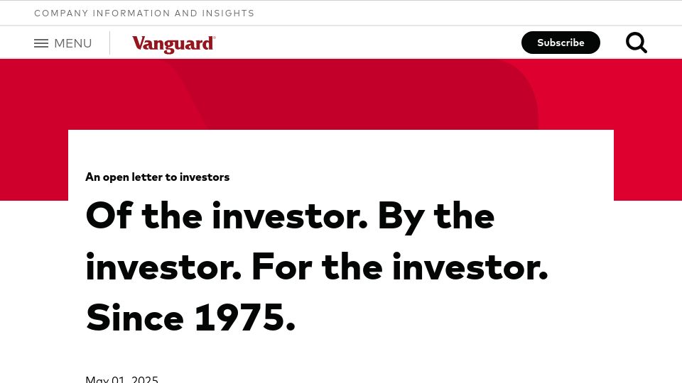Screenshot of corporate.vanguard.com: Vanguard 50-year anniversary CEO letter