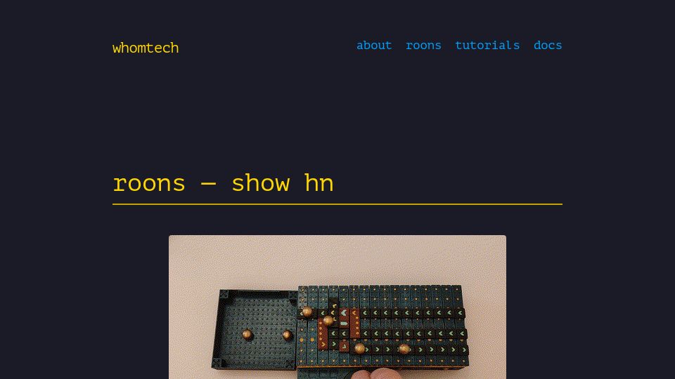 Screenshot of whomtech.com: Show HN: Roons – Mechanical Computer Kit