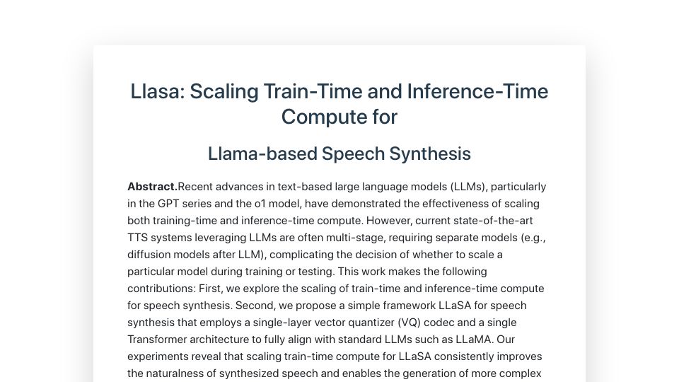 Screenshot of llasatts.github.io: Llasa: Llama-Based Speech Synthesis