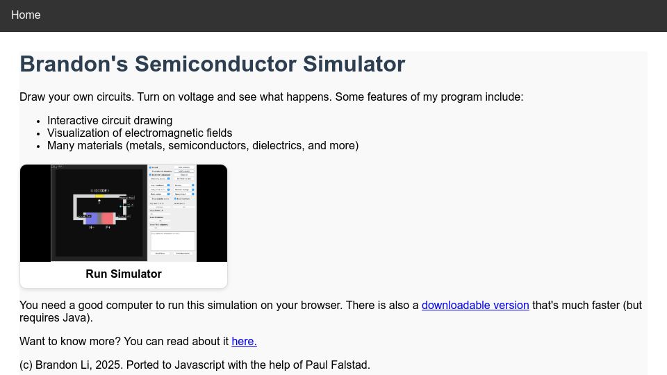 Screenshot of brandonli.net: Brandon's Semiconductor Simulator