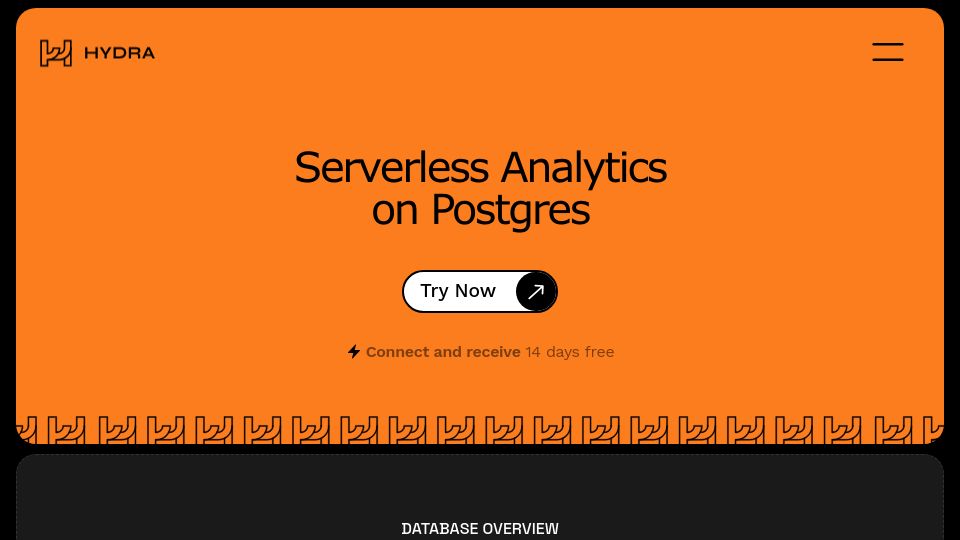 Screenshot of hydra.so: Show HN: Hydra (YC W22) – Serverless Analytics on Postgres